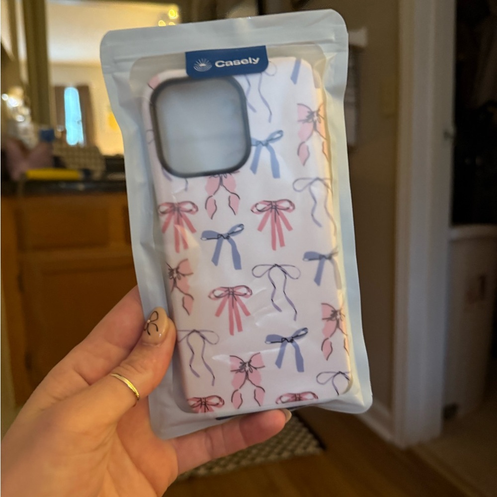 Casey Pink & Blue and Green & Red Bow Pattern iPhone 14 Pro Max Case
